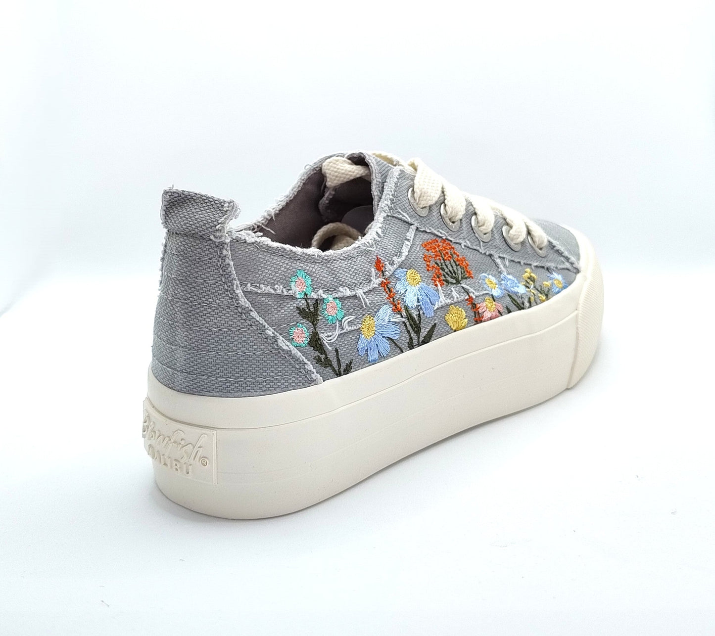 Blowfish Malibu Sadie Sun Women's Floral Embroidered Lace Up Platform Trainer Fog Grey