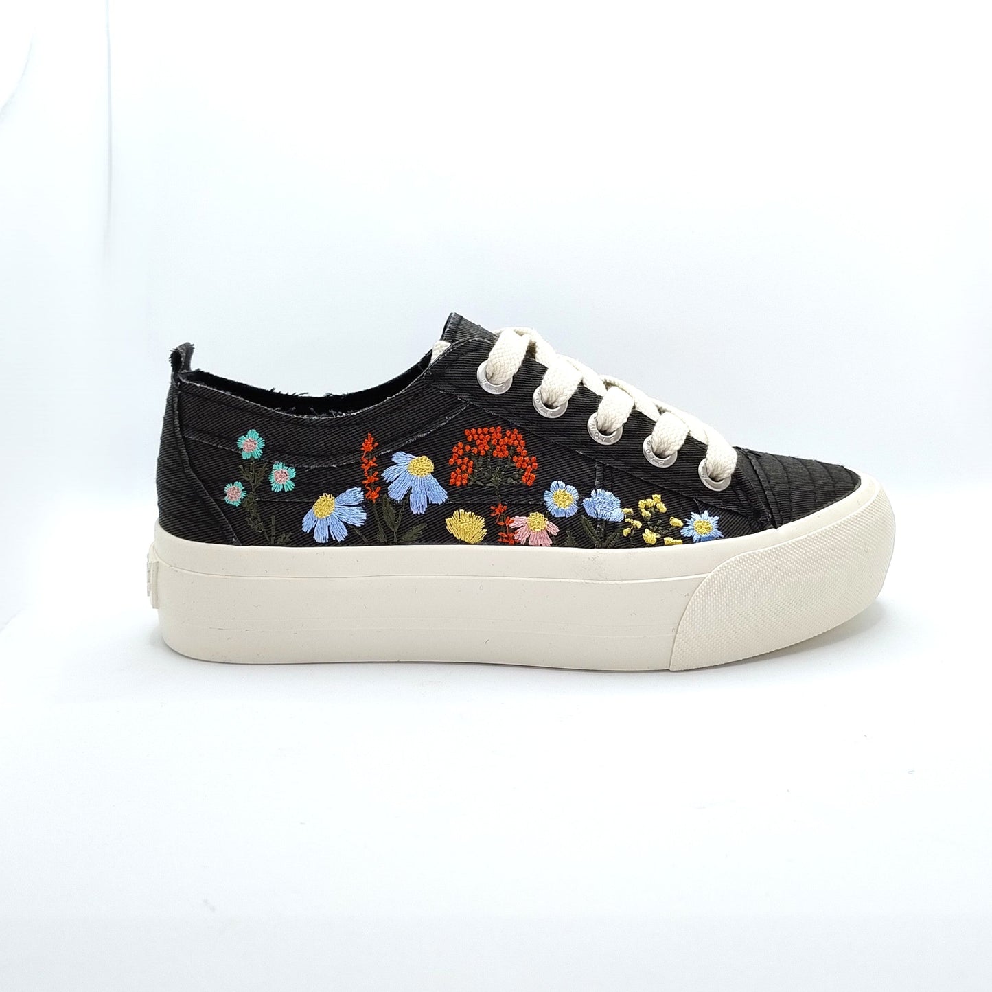 Blowfish Malibu Sadie Sun Women's Floral Embroidered Lace Up Platform Trainer Black