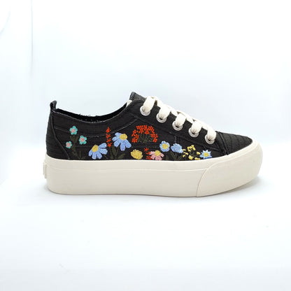 Blowfish Malibu Sadie Sun Women's Floral Embroidered Lace Up Platform Trainer Black