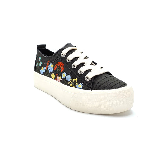 Blowfish Malibu Sadie Sun Women's Floral Embroidered Lace Up Platform Trainer Black