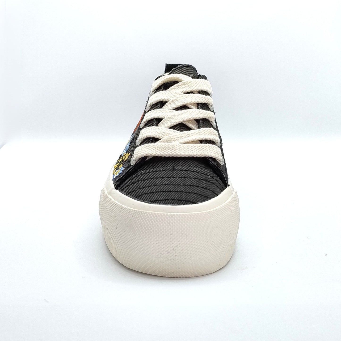 Blowfish Malibu Sadie Sun Women's Floral Embroidered Lace Up Platform Trainer Black