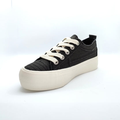 Blowfish Malibu Sadie Sun Women's Floral Embroidered Lace Up Platform Trainer Black