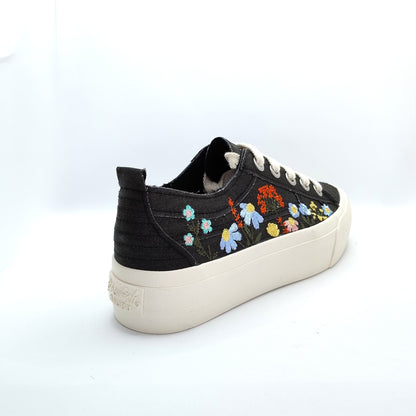 Blowfish Malibu Sadie Sun Women's Floral Embroidered Lace Up Platform Trainer Black