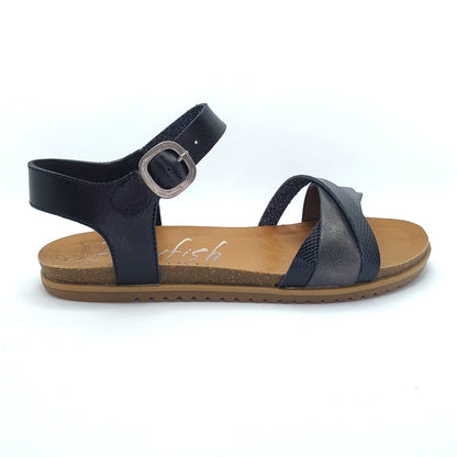 Blowfish Malibu Monti-B Women's Vegan Ankle Buckle Flat Sandal Black