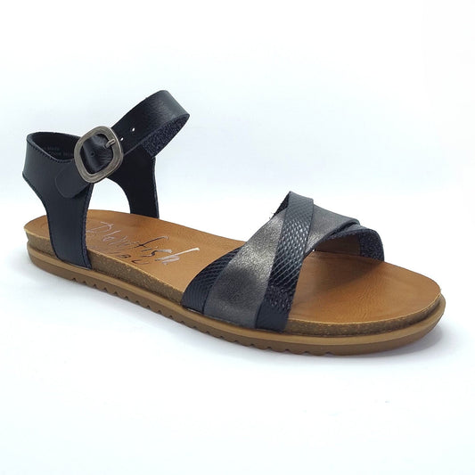 Blowfish Malibu Monti-B Women's Vegan Ankle Buckle Flat Sandal Black