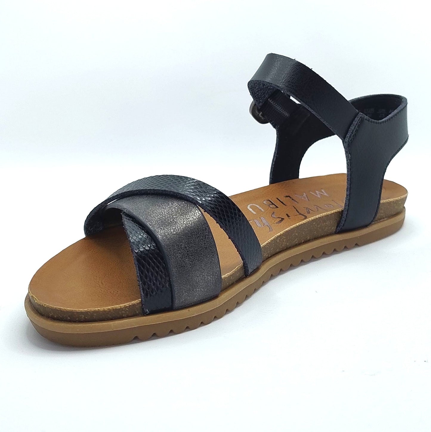 Blowfish Malibu Monti-B Women's Vegan Ankle Buckle Flat Sandal Black