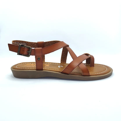 Blowfish Malibu Devon 3 Women's Ankle Buckle Low Wedge Strappy Sandal Scotch Brown
