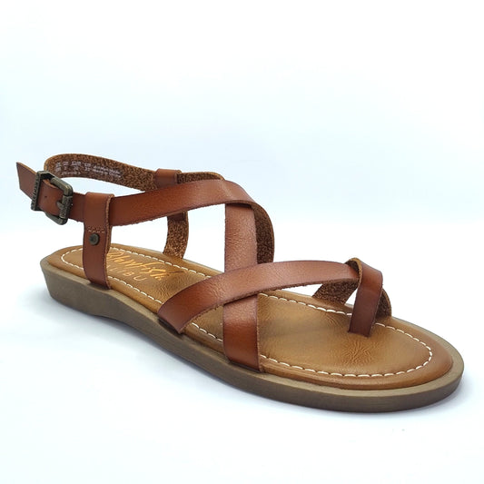 Blowfish Malibu Devon 3 Women's Ankle Buckle Low Wedge Strappy Sandal Scotch Brown