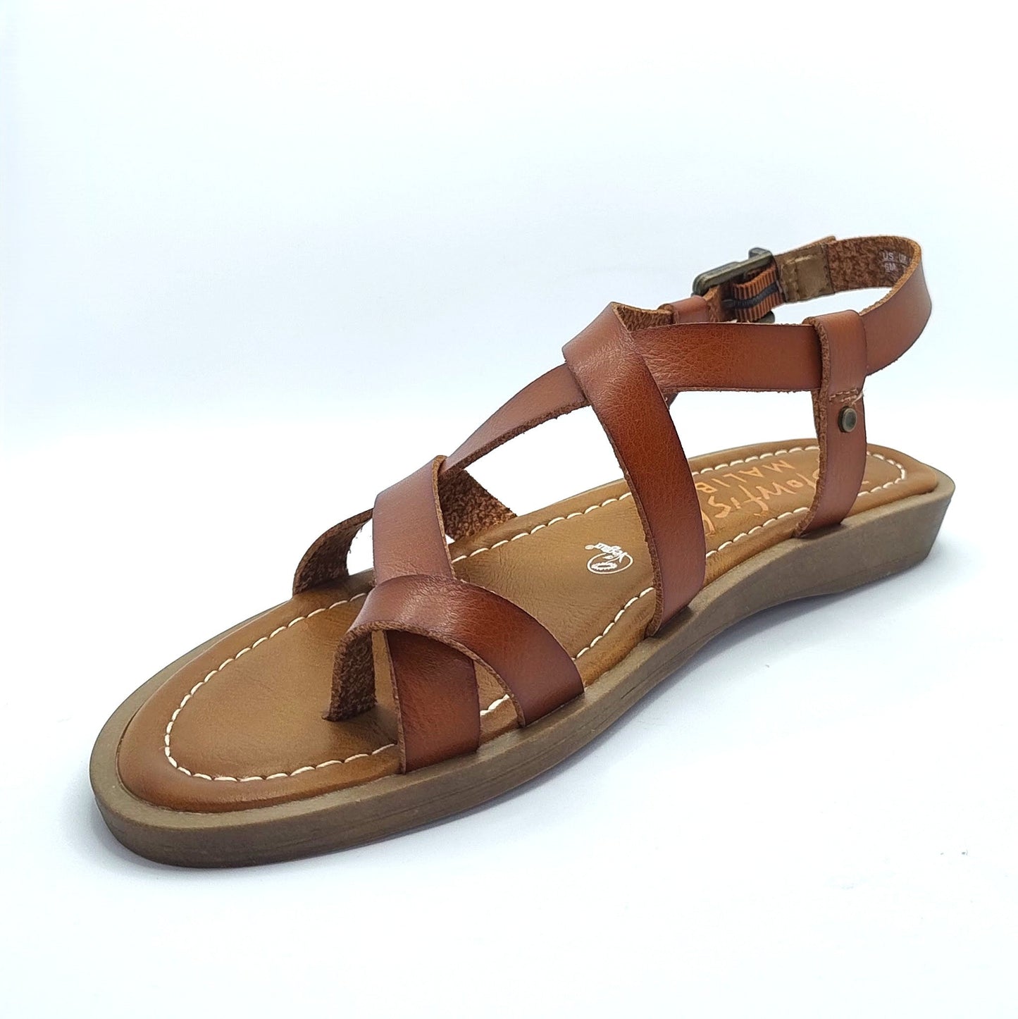 Blowfish Malibu Devon 3 Women's Ankle Buckle Low Wedge Strappy Sandal Scotch Brown