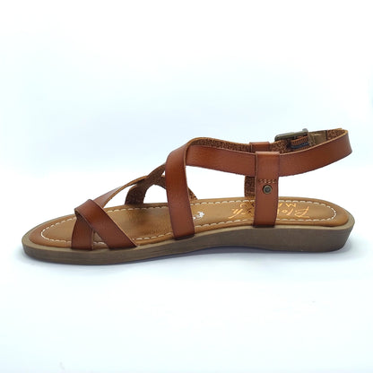Blowfish Malibu Devon 3 Women's Ankle Buckle Low Wedge Strappy Sandal Scotch Brown