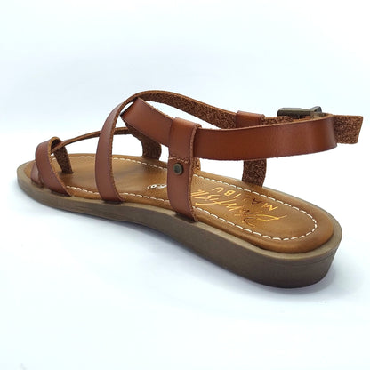 Blowfish Malibu Devon 3 Women's Ankle Buckle Low Wedge Strappy Sandal Scotch Brown