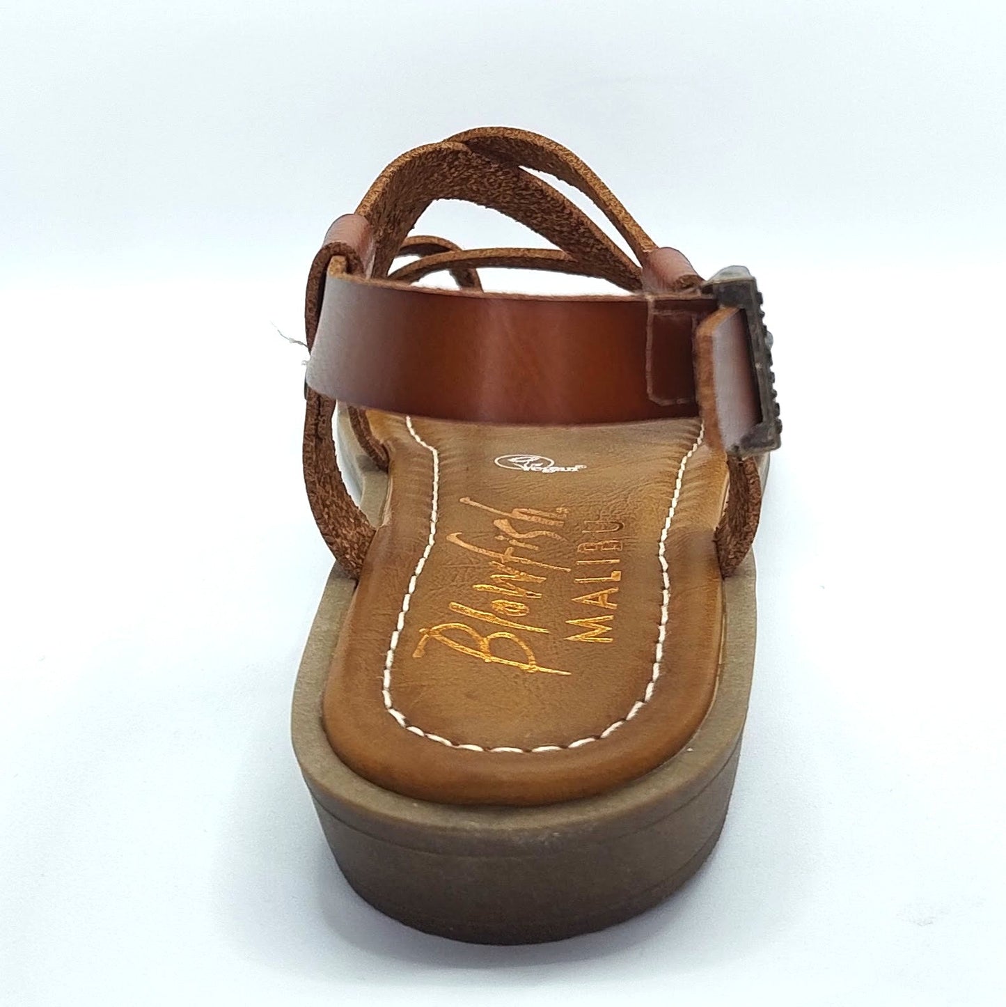 Blowfish Malibu Devon 3 Women's Ankle Buckle Low Wedge Strappy Sandal Scotch Brown