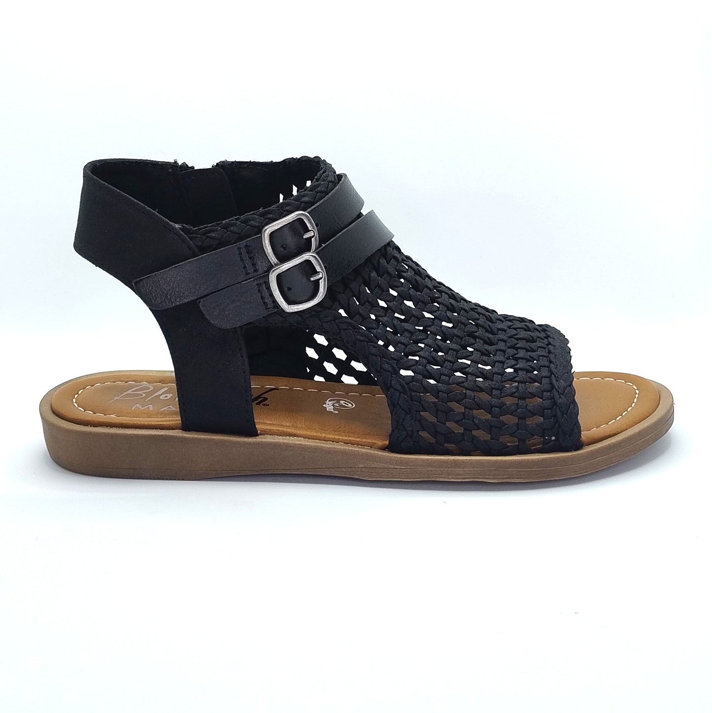 Blowfish Malibu Dream Women's Vegan Fabric Mesh Zip Up Low Wedge Sandal Black