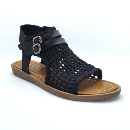 Blowfish Malibu Dream Women's Vegan Fabric Mesh Zip Up Low Wedge Sandal Black