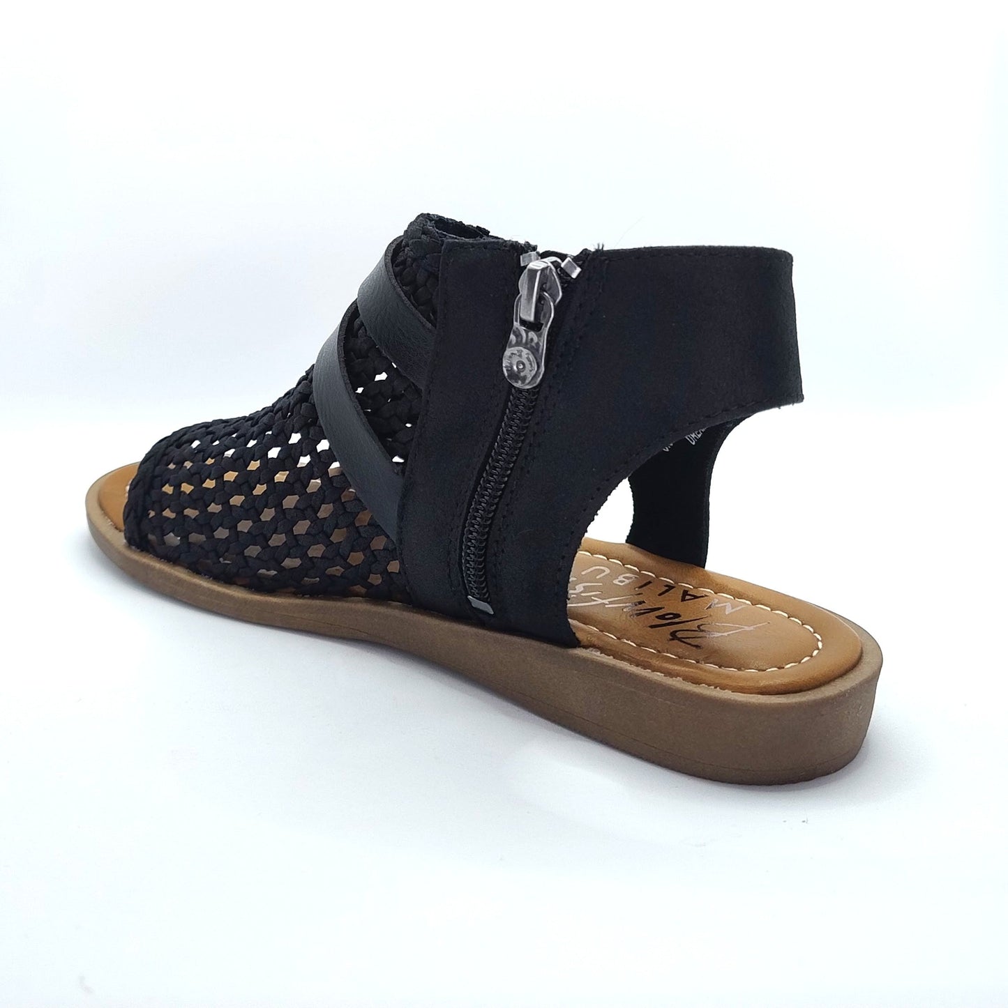 Blowfish Malibu Dream Women's Vegan Fabric Mesh Zip Up Low Wedge Sandal Black