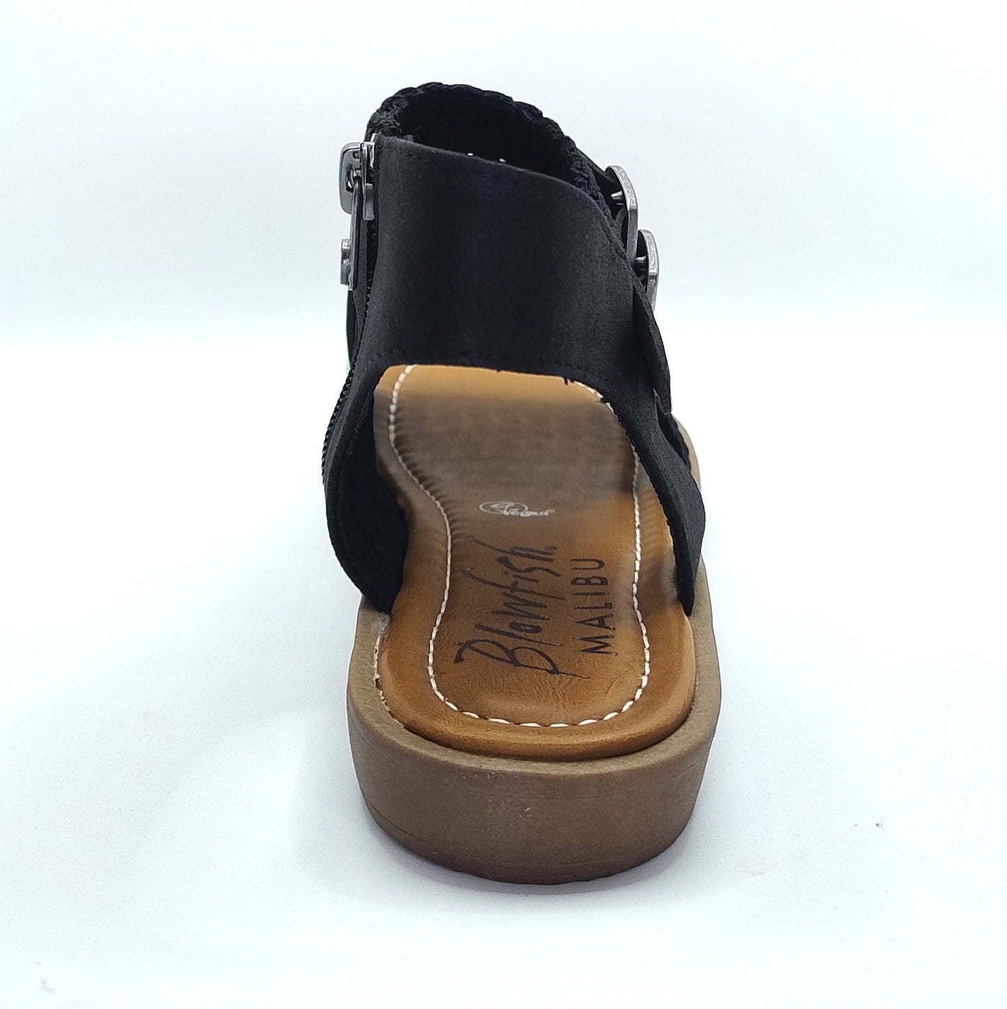 Blowfish Malibu Dream Women's Vegan Fabric Mesh Zip Up Low Wedge Sandal Black