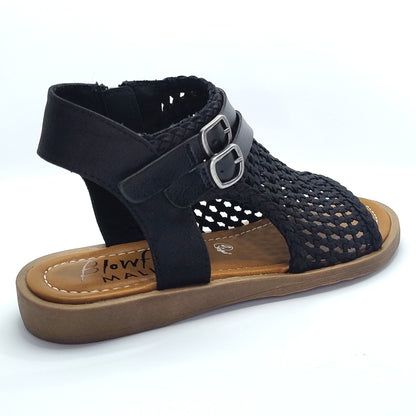 Blowfish Malibu Dream Women's Vegan Fabric Mesh Zip Up Low Wedge Sandal Black
