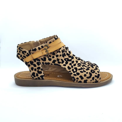 Blowfish Malibu Denver Women's Vegan Zip Up Low Wedge Sandal Sand Pixie Leopard