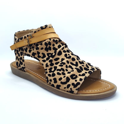 Blowfish Malibu Denver Women's Vegan Zip Up Low Wedge Sandal Sand Pixie Leopard