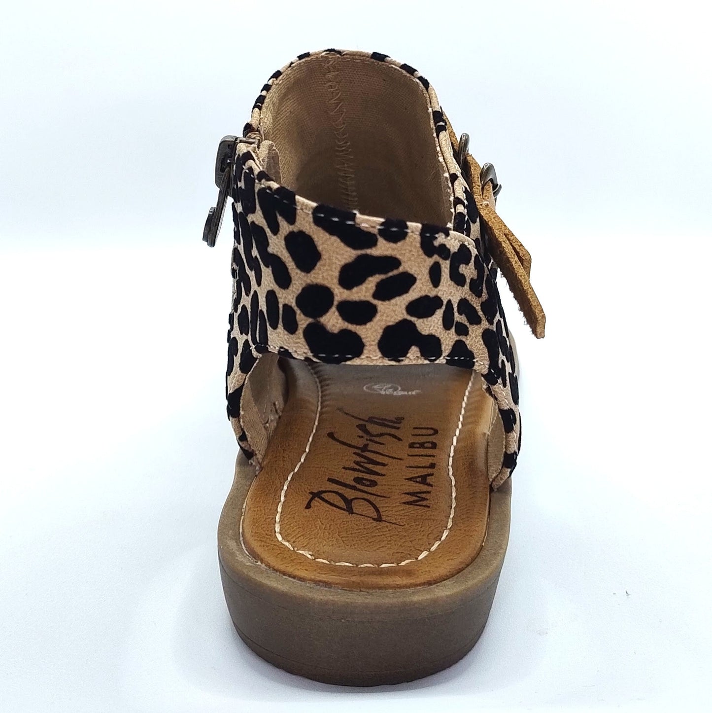 Blowfish Malibu Denver Women's Vegan Zip Up Low Wedge Sandal Sand Pixie Leopard