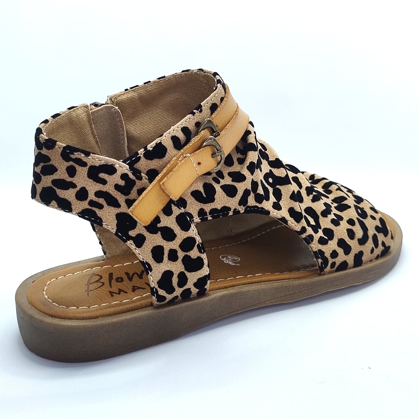 Blowfish Malibu Denver Women's Vegan Zip Up Low Wedge Sandal Sand Pixie Leopard