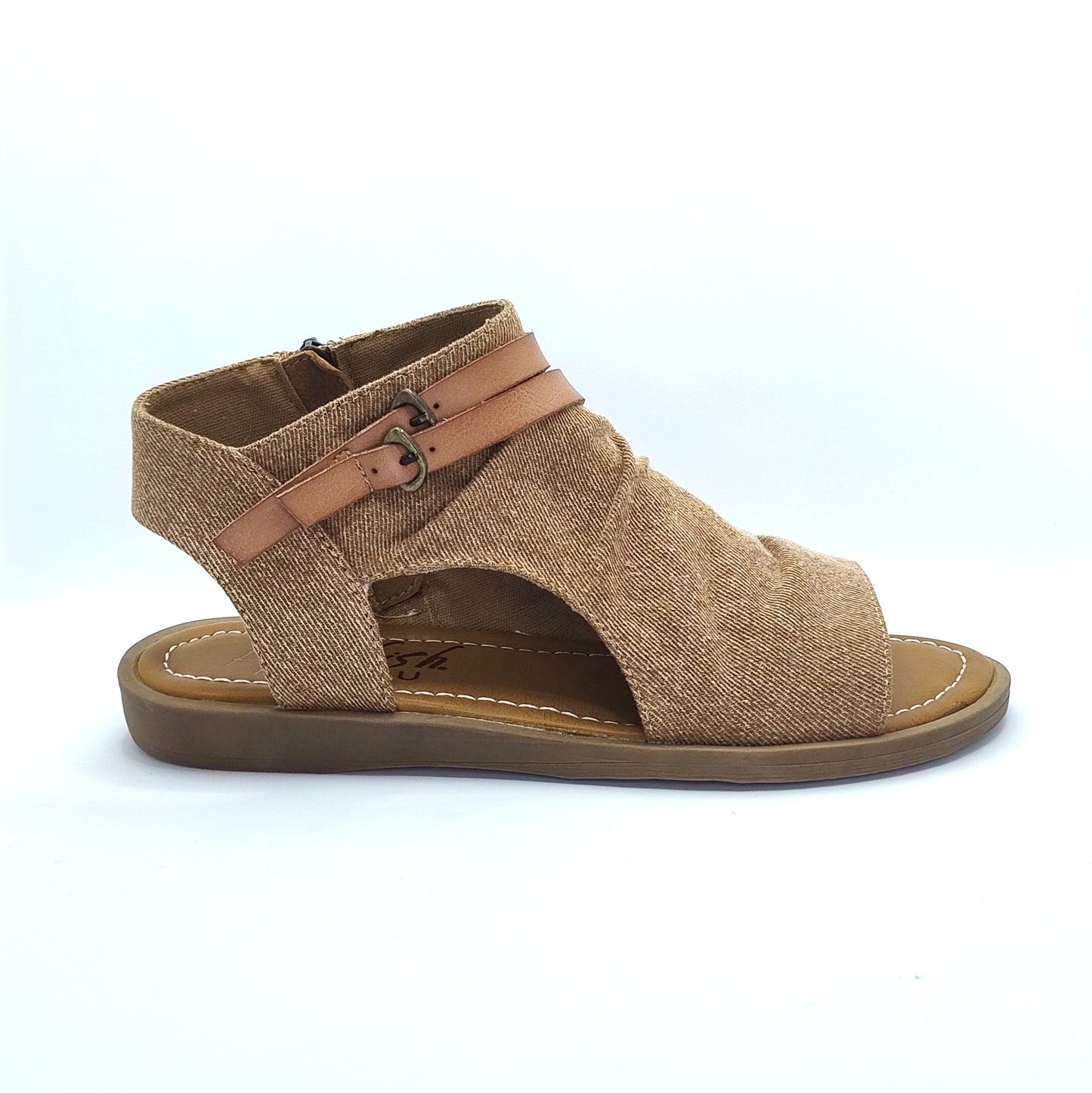 Blowfish Malibu Denver Women's Vegan Zip Up Low Wedge Sandal Sand Denim
