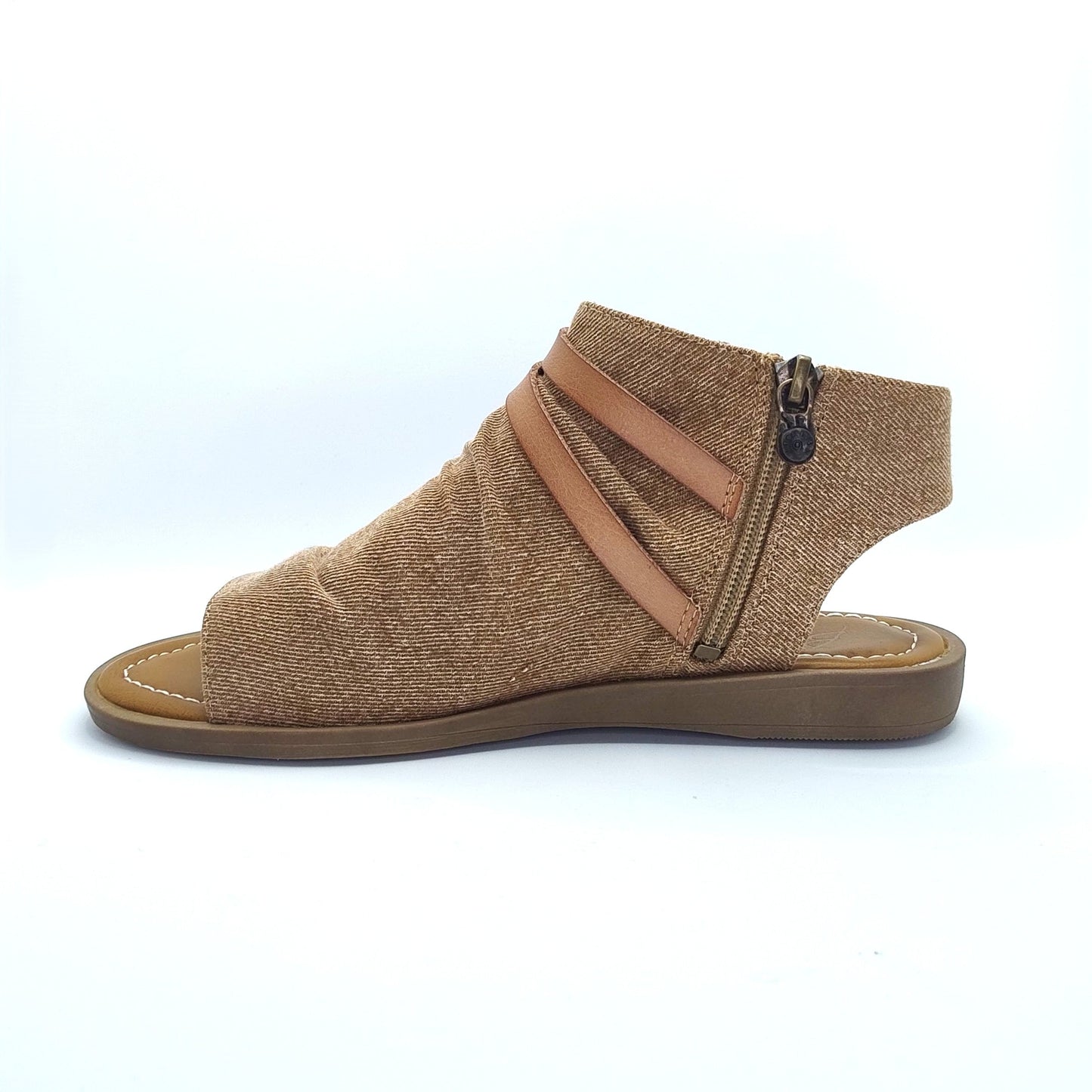 Blowfish Malibu Denver Women's Vegan Zip Up Low Wedge Sandal Sand Denim