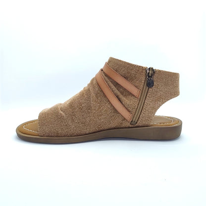 Blowfish Malibu Denver Women's Vegan Zip Up Low Wedge Sandal Sand Denim