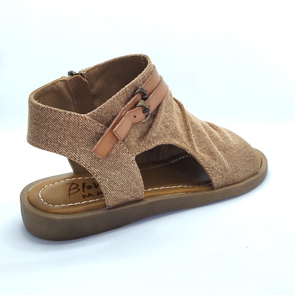 Blowfish Malibu Denver Women's Vegan Zip Up Low Wedge Sandal Sand Denim