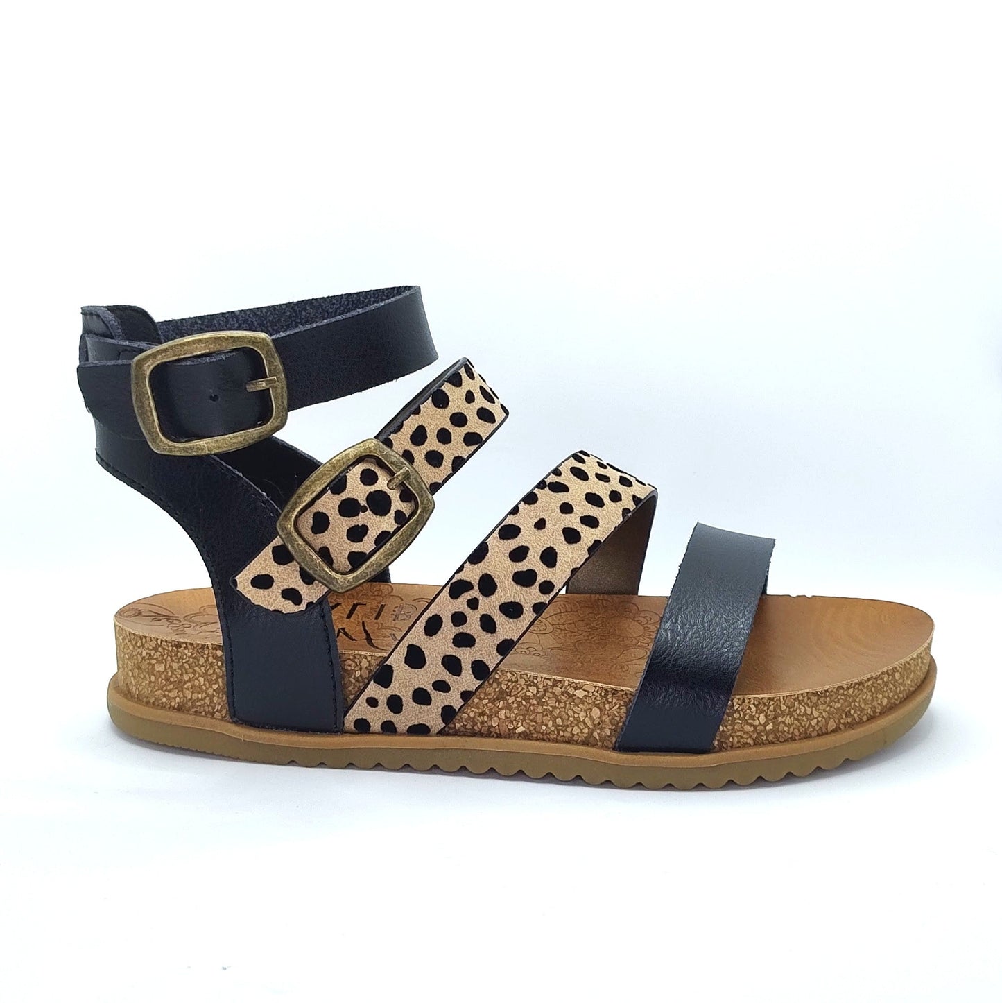 Blowfish Malibu Fancy Women's Vegan Ankle Buckle Platform Gladiator Sandal Black/Pixie Leopard