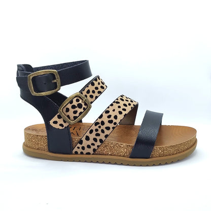 Blowfish Malibu Fancy Women's Vegan Ankle Buckle Platform Gladiator Sandal Black/Pixie Leopard