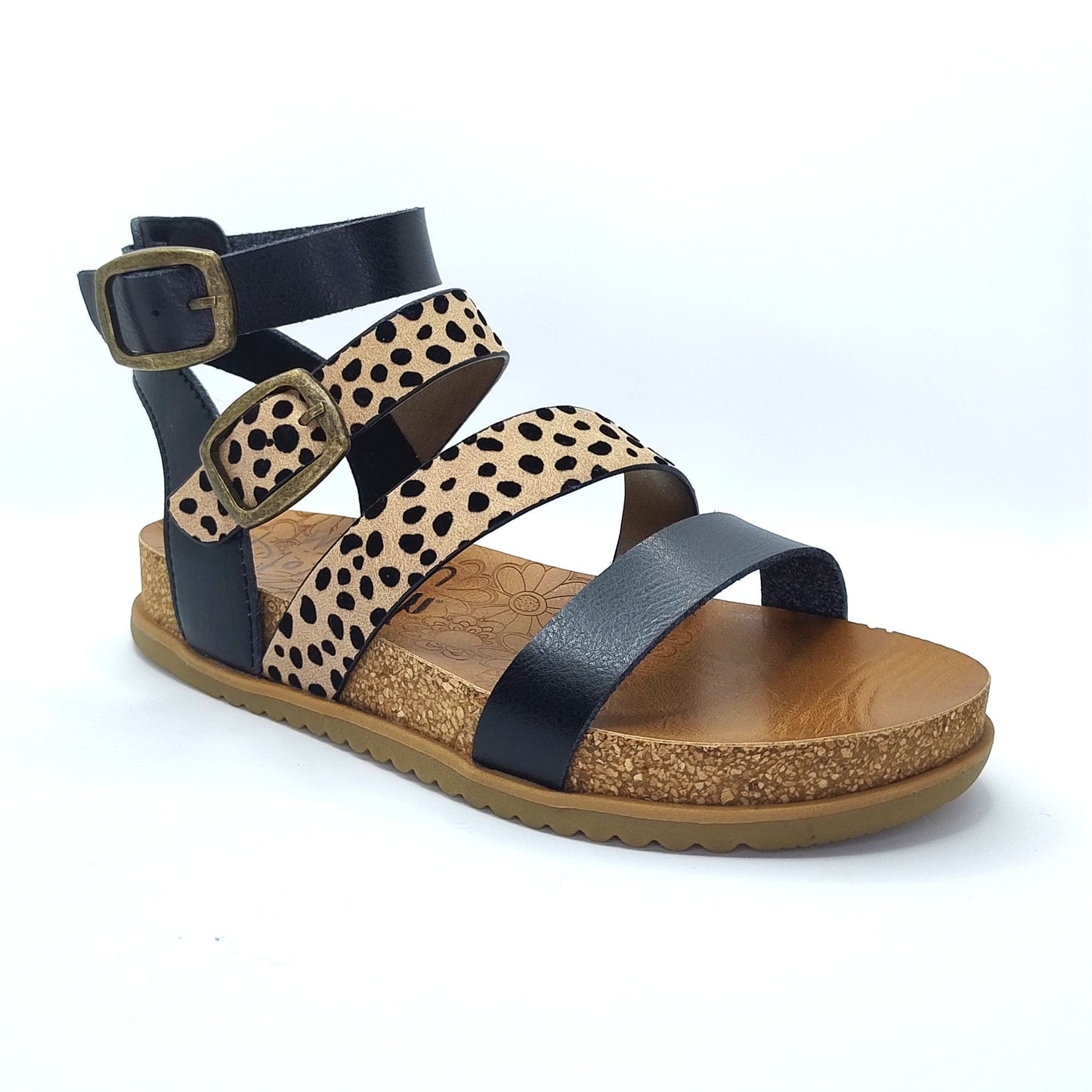 Blowfish Malibu Fancy Women's Vegan Ankle Buckle Platform Gladiator Sandal Black/Pixie Leopard