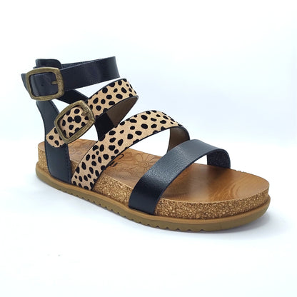 Blowfish Malibu Fancy Women's Vegan Ankle Buckle Platform Gladiator Sandal Black/Pixie Leopard