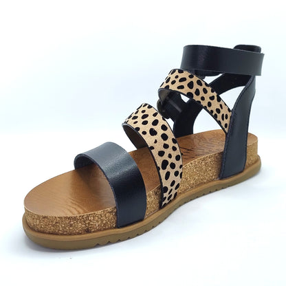Blowfish Malibu Fancy Women's Vegan Ankle Buckle Platform Gladiator Sandal Black/Pixie Leopard