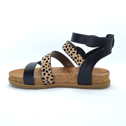Blowfish Malibu Fancy Women's Vegan Ankle Buckle Platform Gladiator Sandal Black/Pixie Leopard