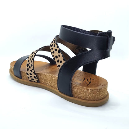 Blowfish Malibu Fancy Women's Vegan Ankle Buckle Platform Gladiator Sandal Black/Pixie Leopard