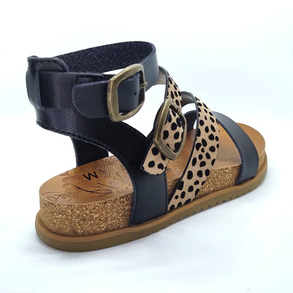 Blowfish Malibu Fancy Women's Vegan Ankle Buckle Platform Gladiator Sandal Black/Pixie Leopard