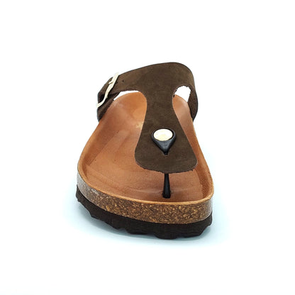 Cosmos Comfort Mercury 6186716-32 Women's Leather Toe Post Slide On Mule Sandal Dark Brown