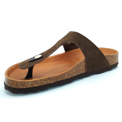 Cosmos Comfort Mercury 6186716-32 Women's Leather Toe Post Slide On Mule Sandal Dark Brown