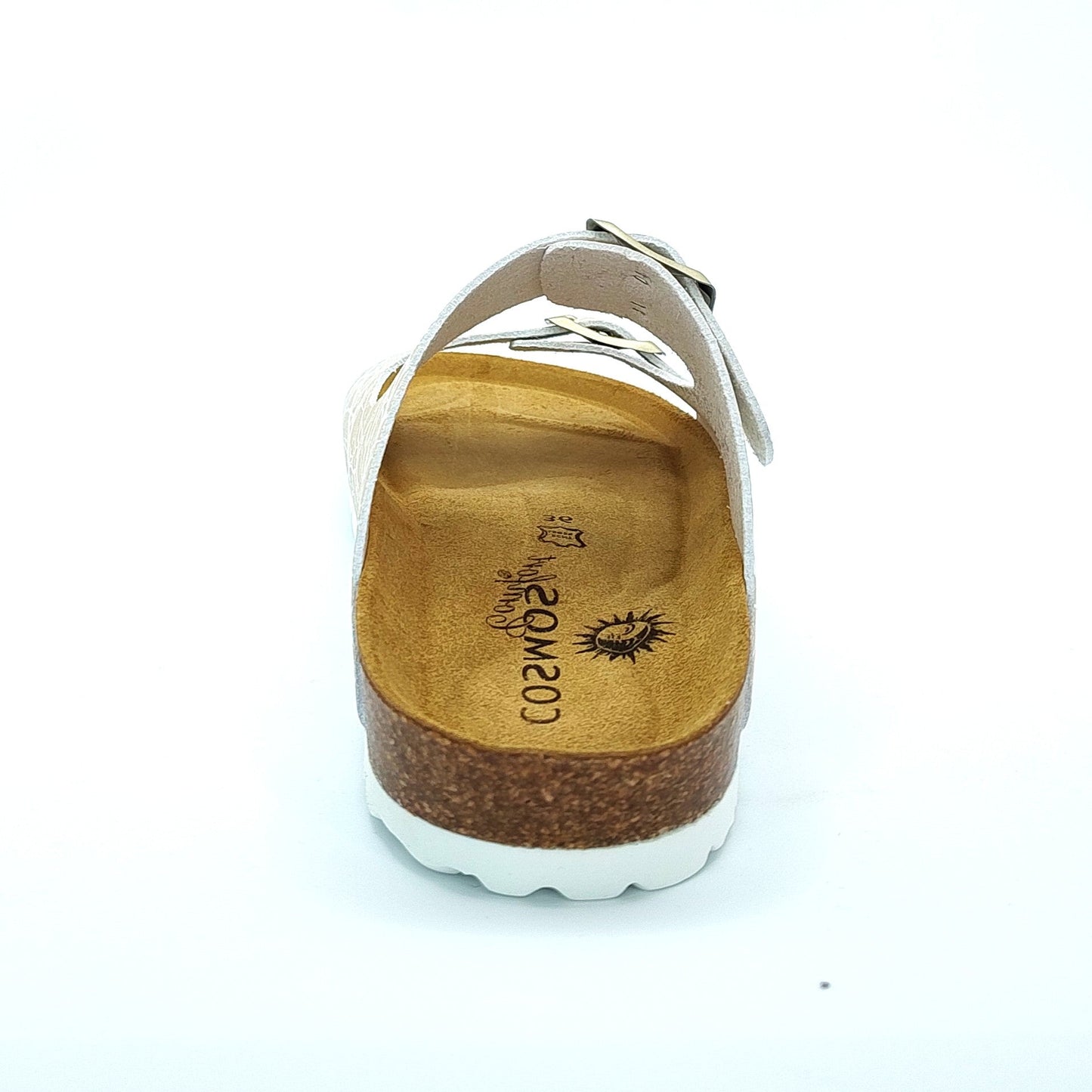 Cosmos Comfort Venus 6108734-4 Women's Twin Strap Adjustable Buckle Metallic Lightning Design Mule Sandal Beige