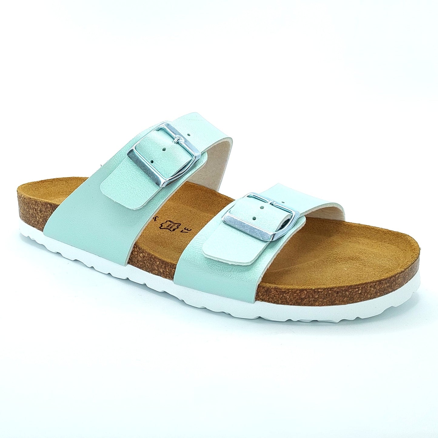 Cosmos Comfort Neptune 6108701-706 Women's Twin Strap Adjustable Buckle Mule Sandal Metallic Mint Green