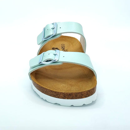 Cosmos Comfort Neptune 6108701-706 Women's Twin Strap Adjustable Buckle Mule Sandal Metallic Mint Green