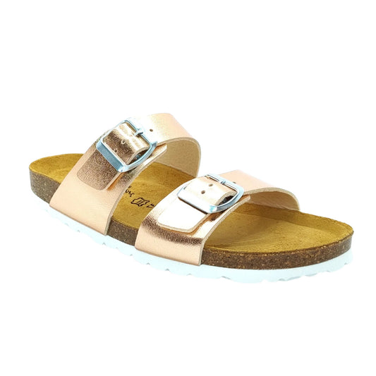 Cosmos Comfort Neptune 6108701-555 Women's Twin Strap Adjustable Buckle Mule Sandal Metallic Rose