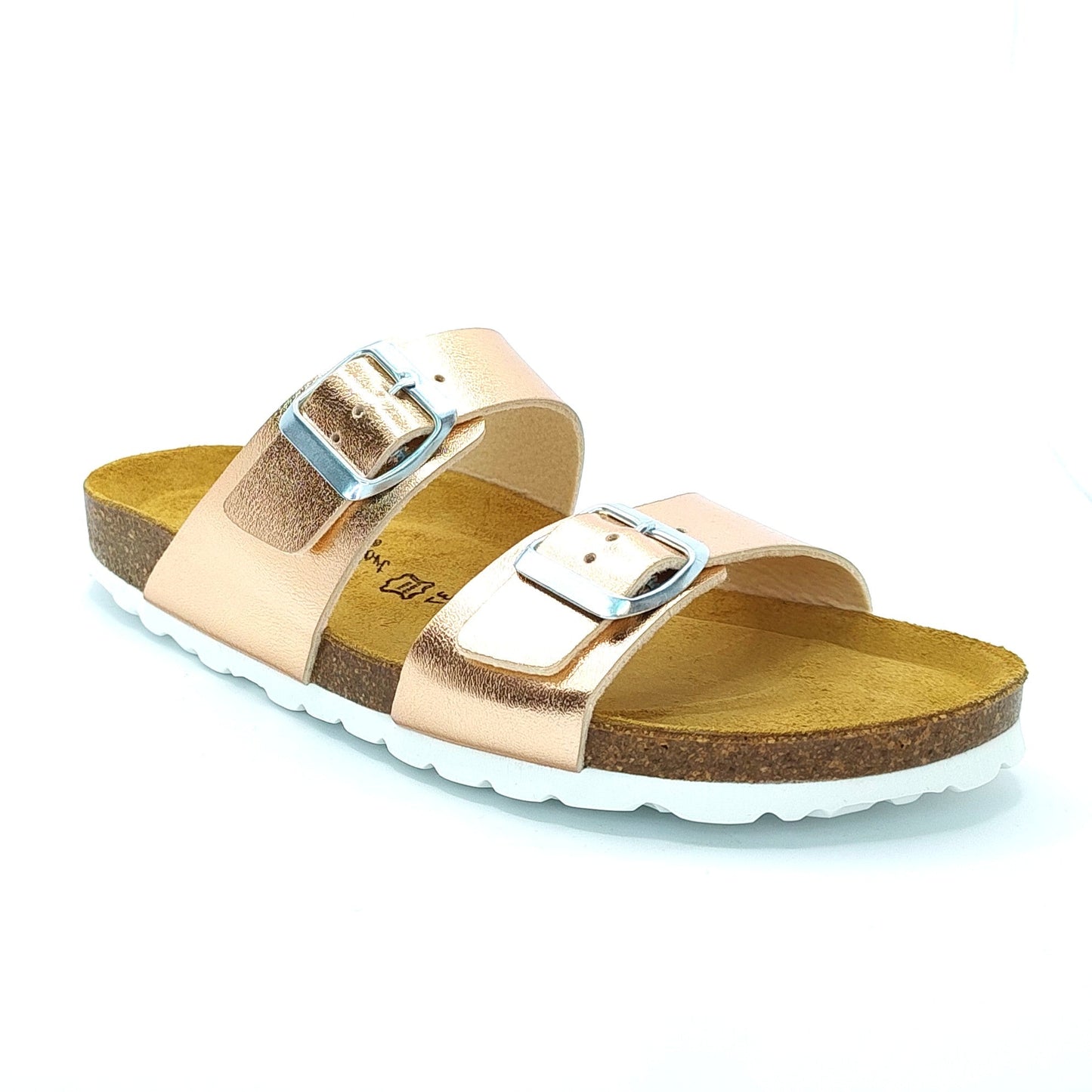 Cosmos Comfort Neptune 6108701-555 Women's Twin Strap Adjustable Buckle Mule Sandal Metallic Rose