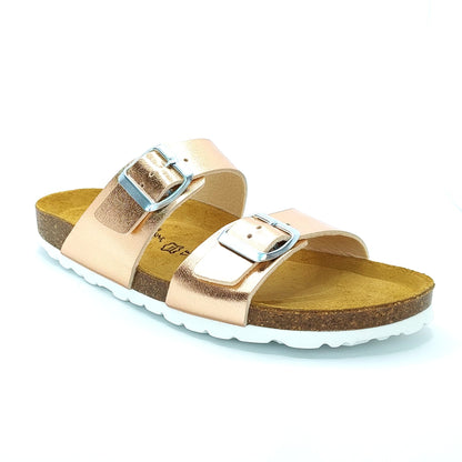 Cosmos Comfort Neptune 6108701-555 Women's Twin Strap Adjustable Buckle Mule Sandal Metallic Rose