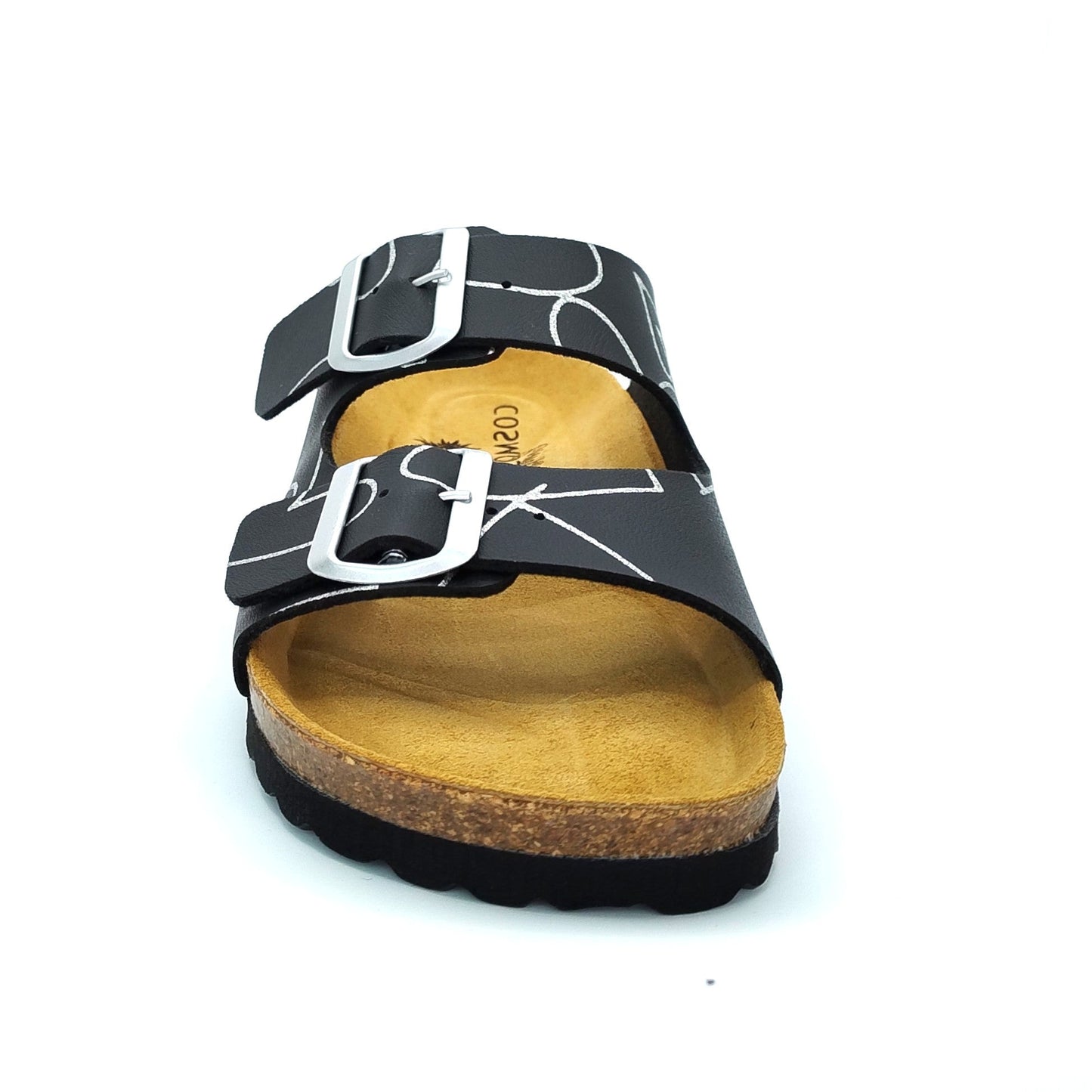 Cosmos Comfort Charon 6108726-9 Women's Twin Strap Adjustable Buckle Glitter Heart Design Mule Sandal Black