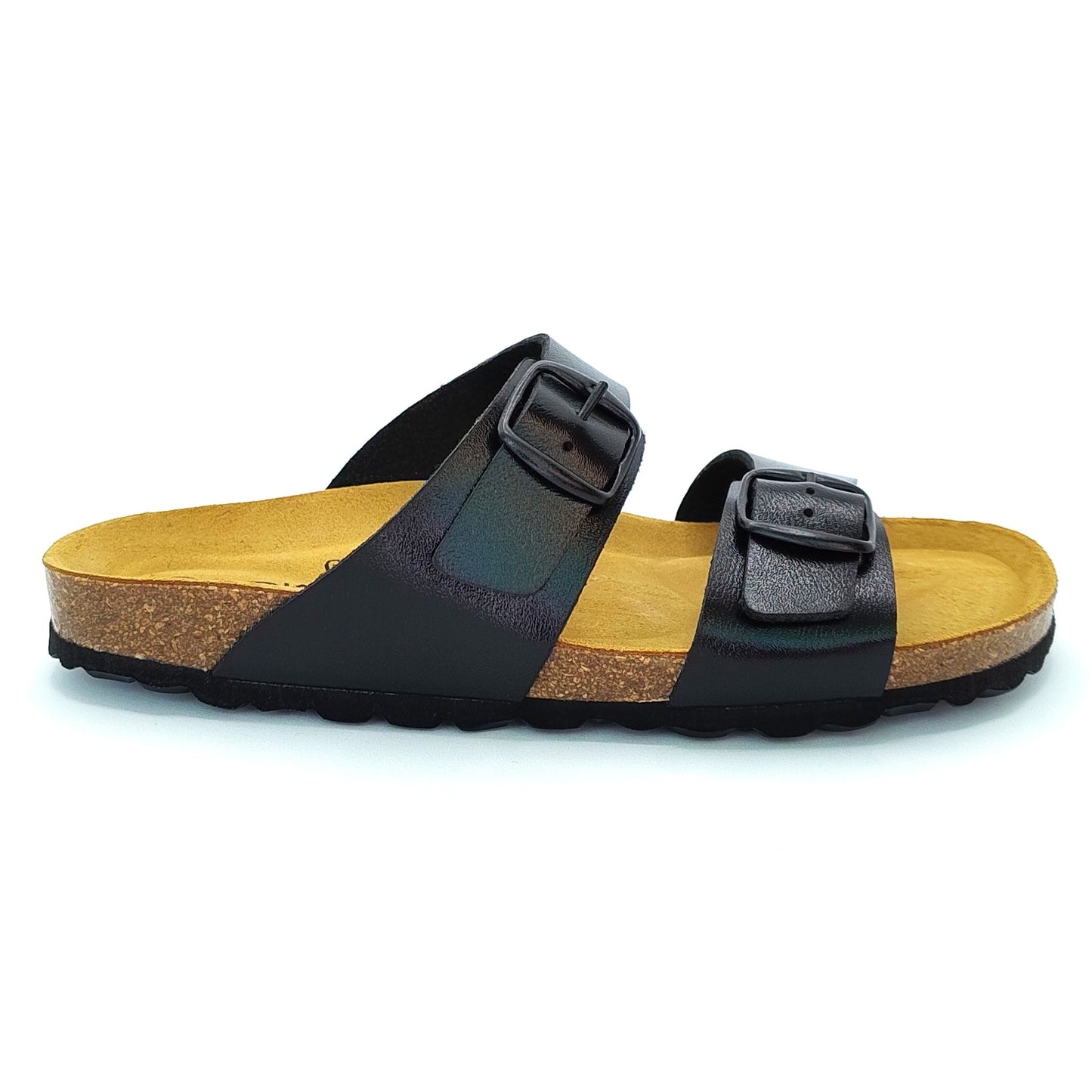 Cosmos Comfort Neptune 6108701-9 Women's Twin Strap Adjustable Buckle Mule Sandal Metallic Black