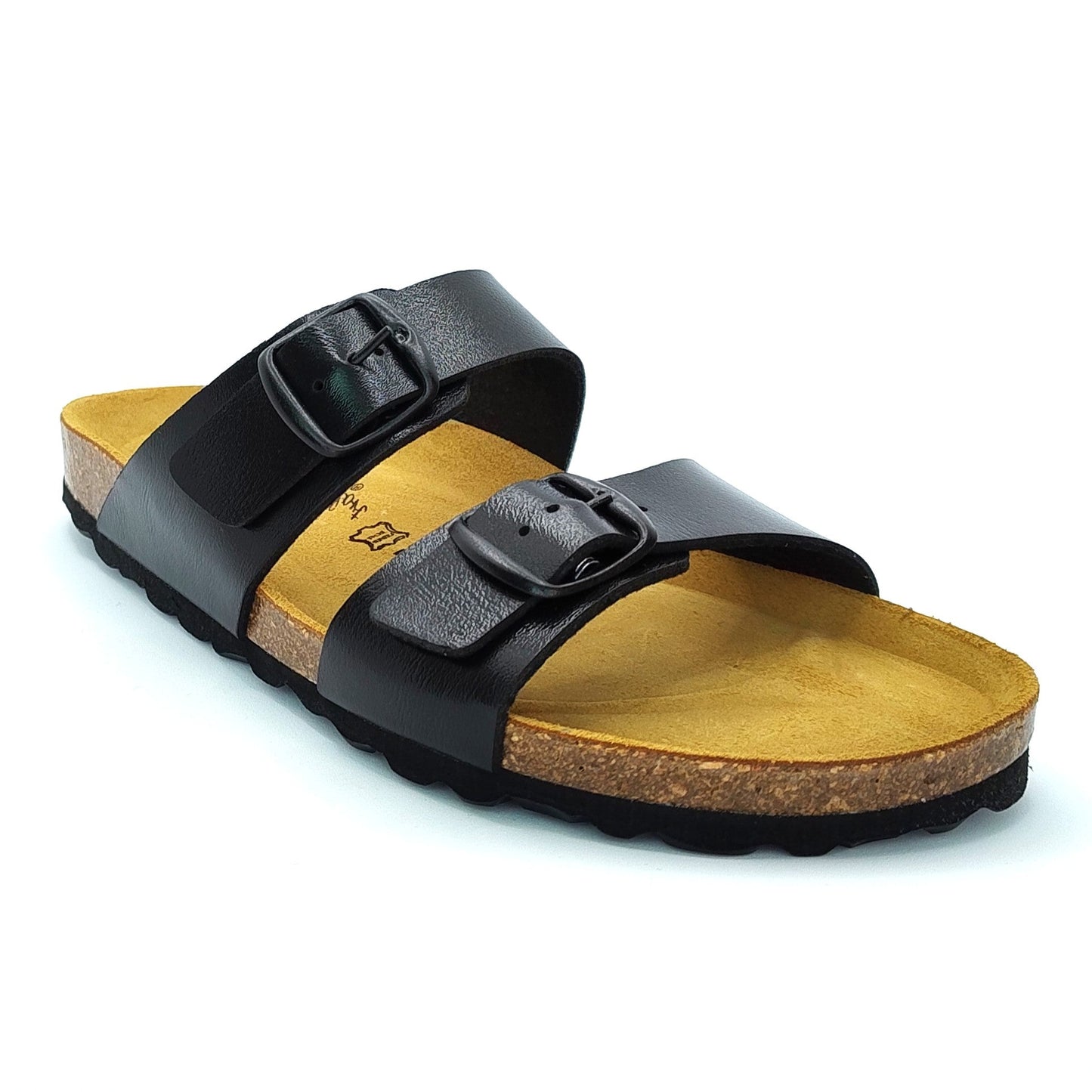 Cosmos Comfort Neptune 6108701-9 Women's Twin Strap Adjustable Buckle Mule Sandal Metallic Black