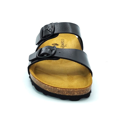 Cosmos Comfort Neptune 6108701-9 Women's Twin Strap Adjustable Buckle Mule Sandal Metallic Black