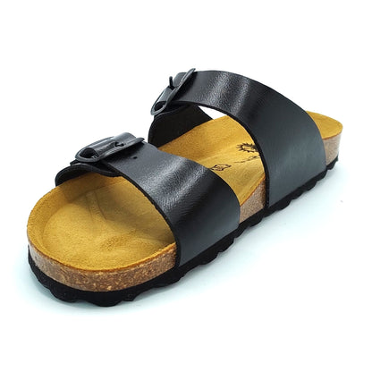 Cosmos Comfort Neptune 6108701-9 Women's Twin Strap Adjustable Buckle Mule Sandal Metallic Black